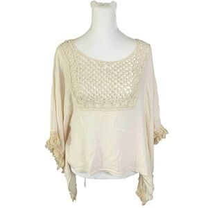 Sassy Bling One Size Cream Fringe Flutter Sleeve Blouse